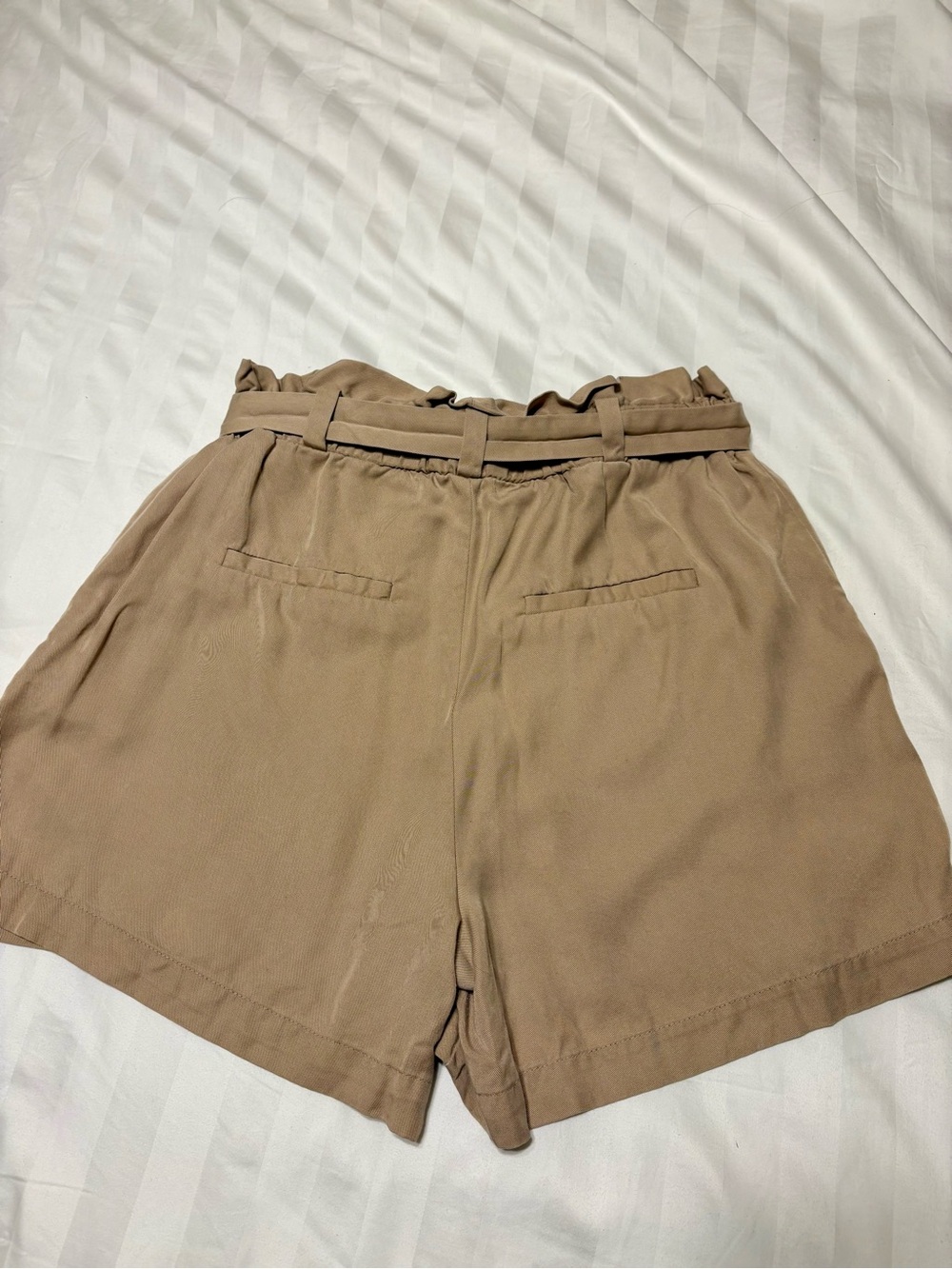 Paperbag High-Waist Tie-Belt Shorts in Taupe - Picture 2 of 3